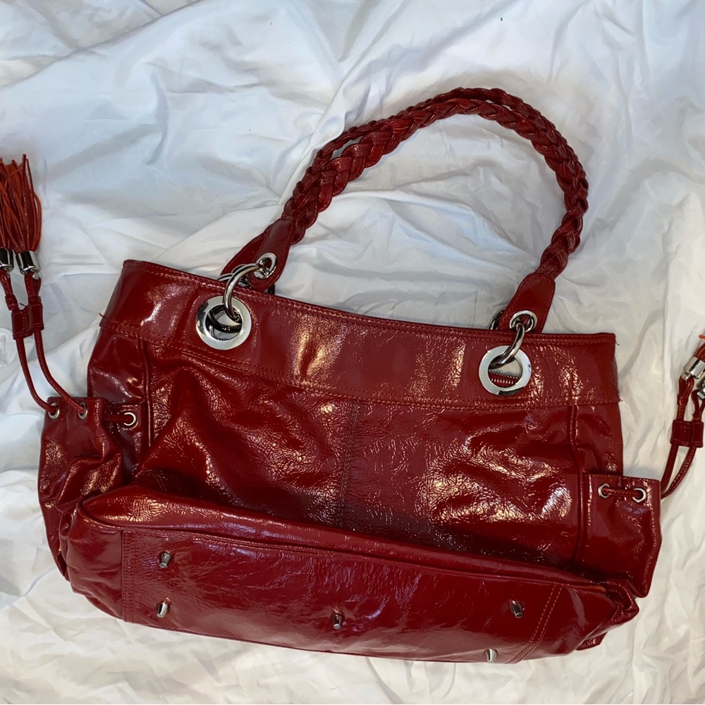 Elegant Red Glossy Shoulder Bag